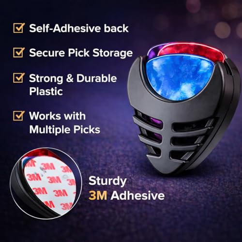 MOCKING BIRD 5 Pcs Multicolor Guitar Picks with Guitar Pick Holder - Suitable for Acoustic, Electric, Bass, Ukulele - Easy Stick-On, 0.45mm Celluloid Material Guitar plectrum (5 Picks+ Holder) - Image 3