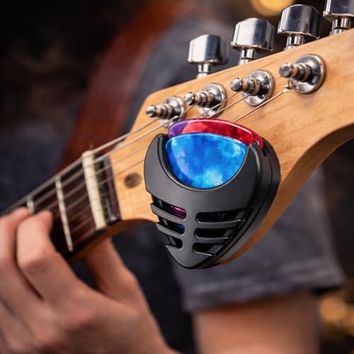 MOCKING BIRD 5 Pcs Multicolor Guitar Picks with Guitar Pick Holder - Suitable for Acoustic, Electric, Bass, Ukulele - Easy Stick-On, 0.45mm Celluloid Material Guitar plectrum (5 Picks+ Holder) - Image 2