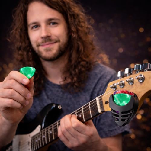 MOCKING BIRD 5 Pcs Multicolor Guitar Picks with Guitar Pick Holder - Suitable for Acoustic, Electric, Bass, Ukulele - Easy Stick-On, 0.45mm Celluloid Material Guitar plectrum (5 Picks+ Holder) - Image 5