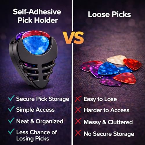 MOCKING BIRD 5 Pcs Multicolor Guitar Picks with Guitar Pick Holder - Suitable for Acoustic, Electric, Bass, Ukulele - Easy Stick-On, 0.45mm Celluloid Material Guitar plectrum (5 Picks+ Holder) - Image 4