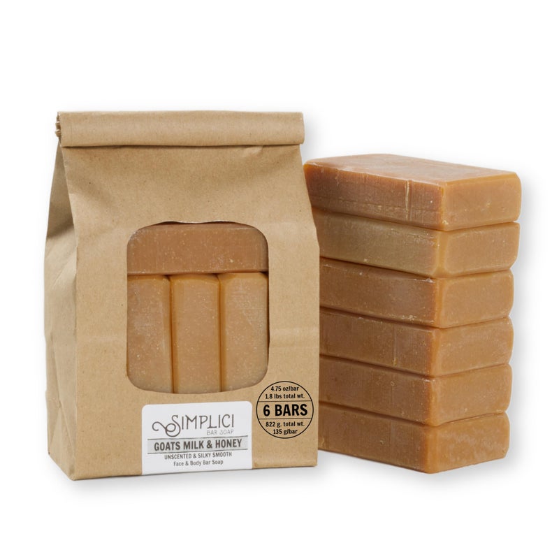 Simplici Goats Milk & Honey Natural Soap (smooth + for senstive skin) 6 Bar Value Bag. Palm Free. - Image 1