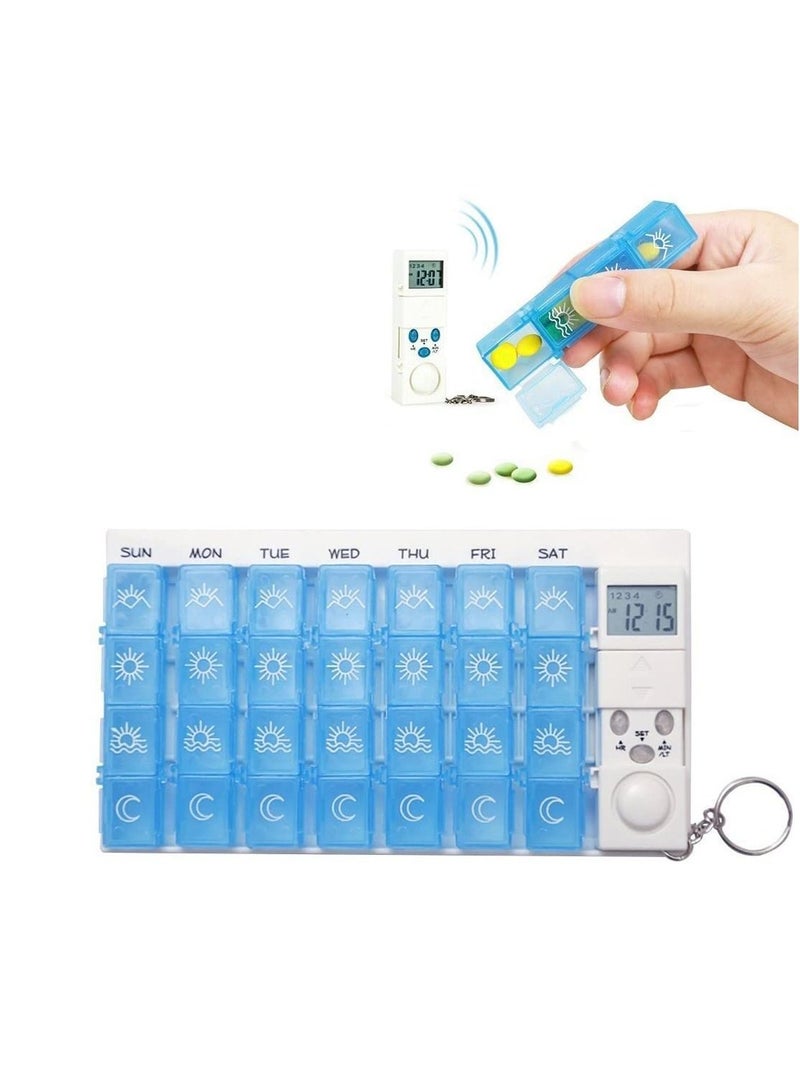 Portable 28 Slots Weekly 7 Days Pill Box Colorful Alarms Plastic Medicine Case Holder Organizer with Reminder Timer - Image 1