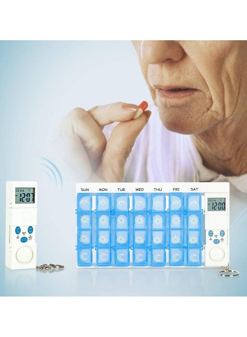 Portable 28 Slots Weekly 7 Days Pill Box Colorful Alarms Plastic Medicine Case Holder Organizer with Reminder Timer - Image 3