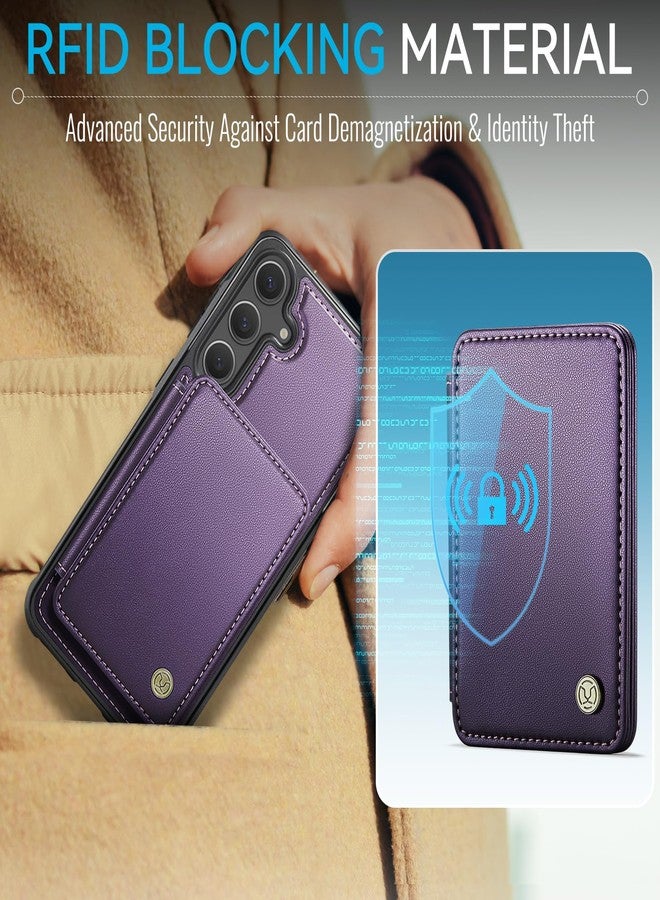 Usroom Compatible with Magsafe Wireless Charing for Samsung Galaxy S25 Plus Wallet Case, RFID Blocking Card Holder Magnetic 2 in 1 Detachable Wallet Kickstand Case, Purple - Image 3