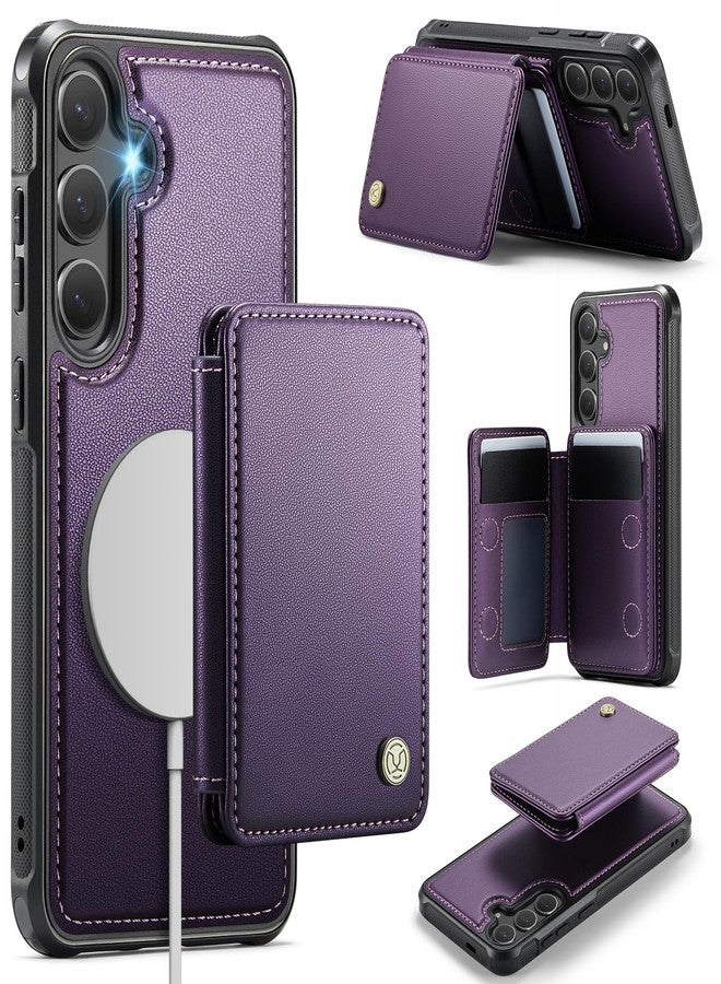 Usroom Compatible with Magsafe Wireless Charing for Samsung Galaxy S25 Plus Wallet Case, RFID Blocking Card Holder Magnetic 2 in 1 Detachable Wallet Kickstand Case, Purple - Image 1