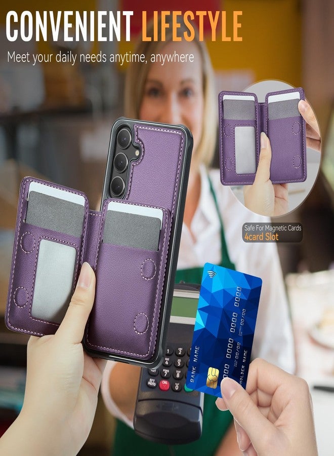 Usroom Compatible with Magsafe Wireless Charing for Samsung Galaxy S25 Plus Wallet Case, RFID Blocking Card Holder Magnetic 2 in 1 Detachable Wallet Kickstand Case, Purple - Image 4