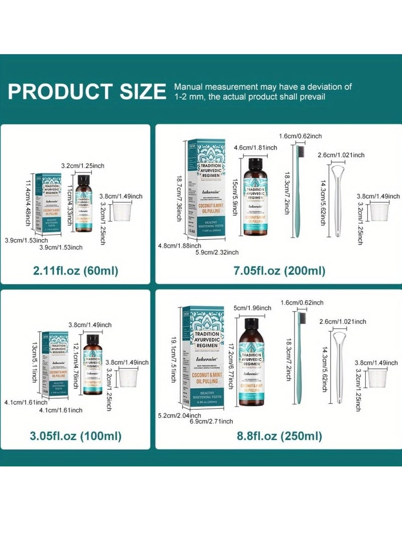 lakerain - 200ml Coconut Oil and Peppermint Oil Pulling Whitening Mouthwash Teeth Whitening Oil Pulling Mouthwash Natural Coconut Oil Pulling for Healthier Teeth and Gum Fresh Breath With 7 Natural Pulling Oil - Image 1
