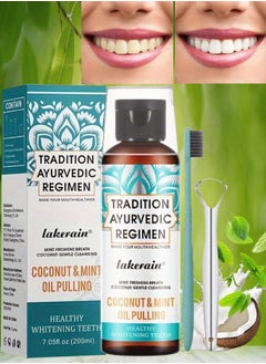 200ml Coconut Oil and Peppermint Oil Pulling Whitening Mouthwash Teeth Whitening Oil Pulling Mouthwash Natural Coconut Oil Pulling for Healthier Teeth and Gum Fresh Breath With 7 Natural Pulling Oil