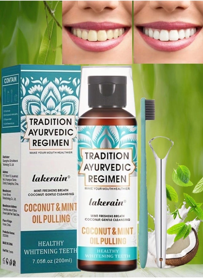 lakerain - 200ml Coconut Oil and Peppermint Oil Pulling Whitening Mouthwash Teeth Whitening Oil Pulling Mouthwash Natural Coconut Oil Pulling for Healthier Teeth and Gum Fresh Breath With 7 Natural Pulling Oil - Image 1