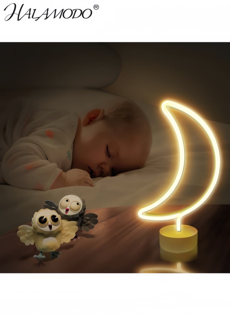 HALAMODO Moon Neon Sign, Half-Moon Neon Light Moon Lamp for Bedroom, Desk, Table Decorations,Warm White Led Lights with Stand  - Image 3