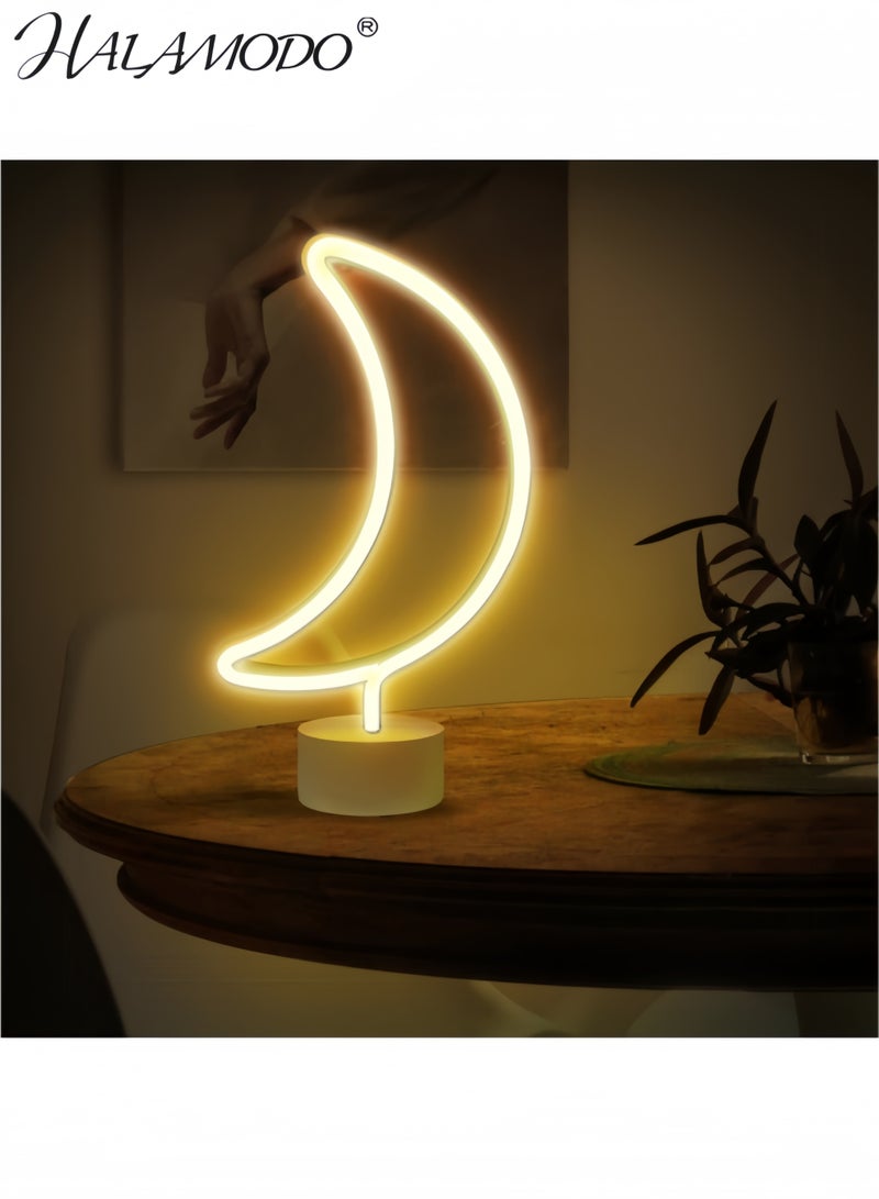 HALAMODO Moon Neon Sign, Half-Moon Neon Light Moon Lamp for Bedroom, Desk, Table Decorations,Warm White Led Lights with Stand  - Image 5