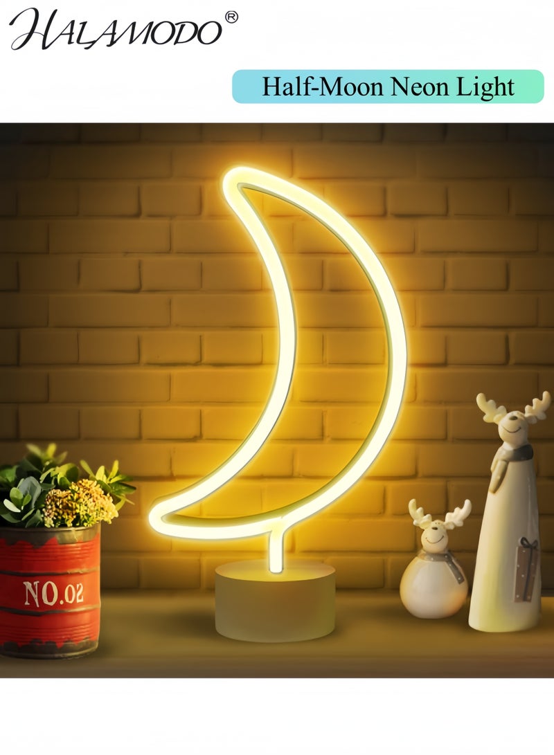 HALAMODO Moon Neon Sign, Half-Moon Neon Light Moon Lamp for Bedroom, Desk, Table Decorations,Warm White Led Lights with Stand  - Image 1