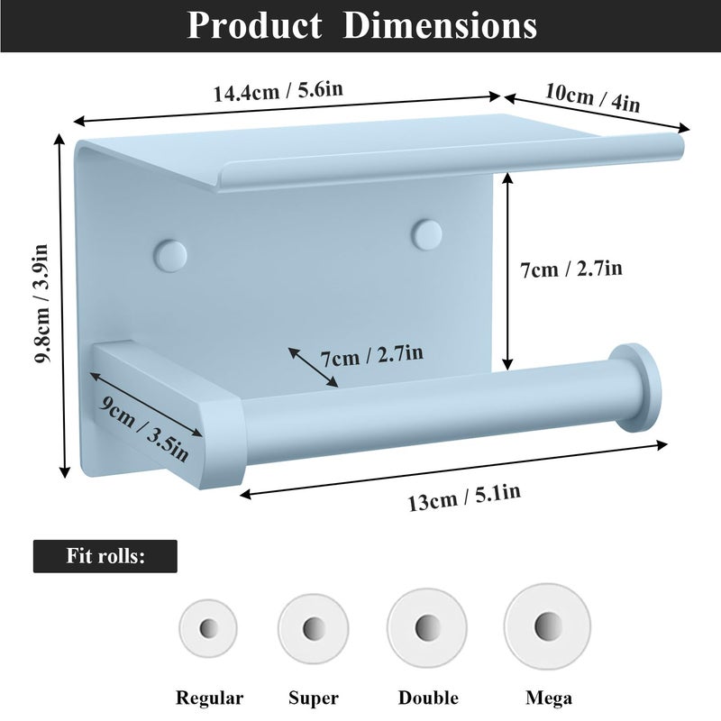 Tindbea Toilet Paper Holder with Phone Shelf  Adhesive or Screw Wall Mount Toilet Tissue Roll Holder  Rustproof & Multifunctional Stainless Steel Bathroom Storage Dispenser (Sky Blue) - Image 3