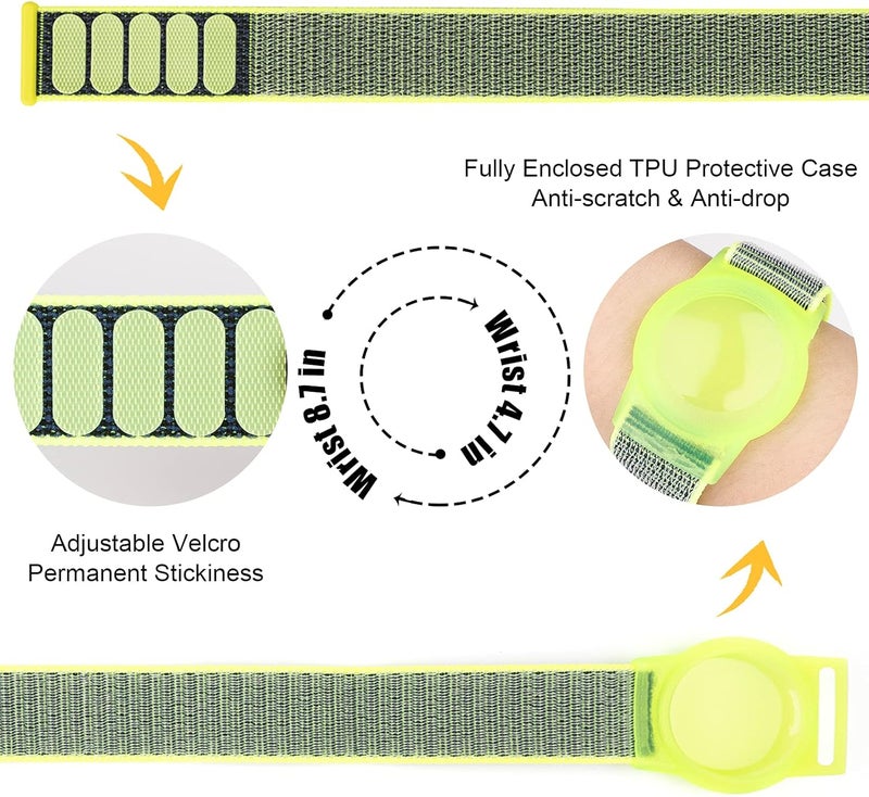 Yiurcy AirTag Bracelet for Kids, Apple Air Tag Protective Cover with Nylon Wristband, Anti Lost GPS Trackers Case Cover Elastic Watch Band for Toddlers Girls Boys Elders (Green) - Image 4