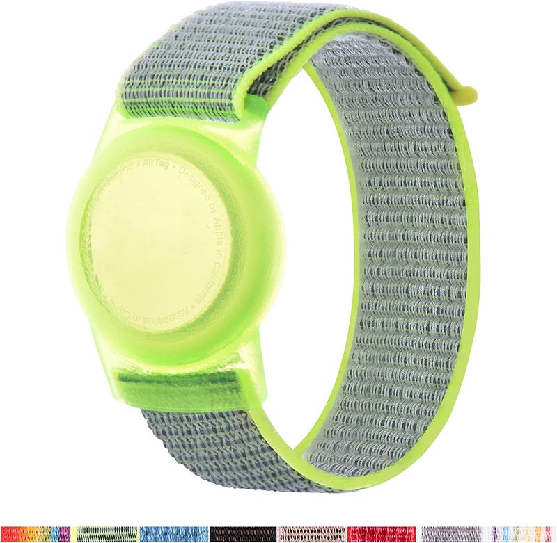 Yiurcy AirTag Bracelet for Kids, Apple Air Tag Protective Cover with Nylon Wristband, Anti Lost GPS Trackers Case Cover Elastic Watch Band for Toddlers Girls Boys Elders (Green) - Image 1