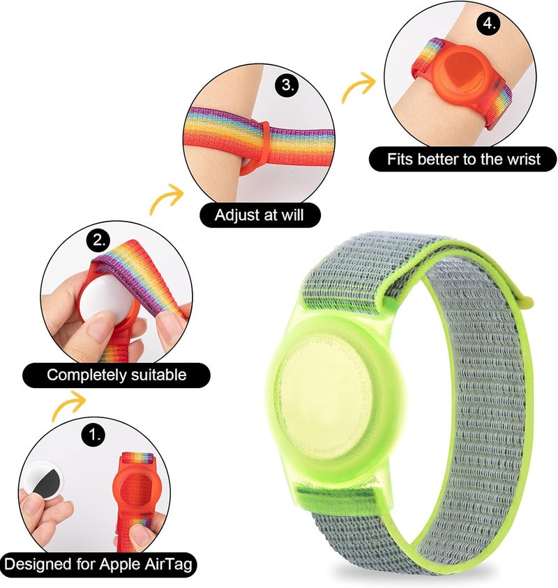 Yiurcy AirTag Bracelet for Kids, Apple Air Tag Protective Cover with Nylon Wristband, Anti Lost GPS Trackers Case Cover Elastic Watch Band for Toddlers Girls Boys Elders (Green) - Image 3