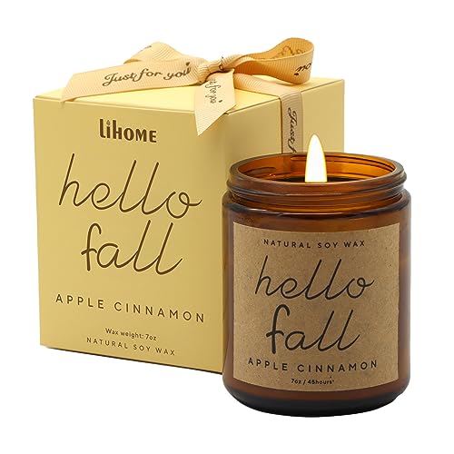 Lihome Fall Decorations for Home - Fall Candles, Gifts for Women, Natural Soy Wax Apple Cinnamon Scented Candles - Image 1