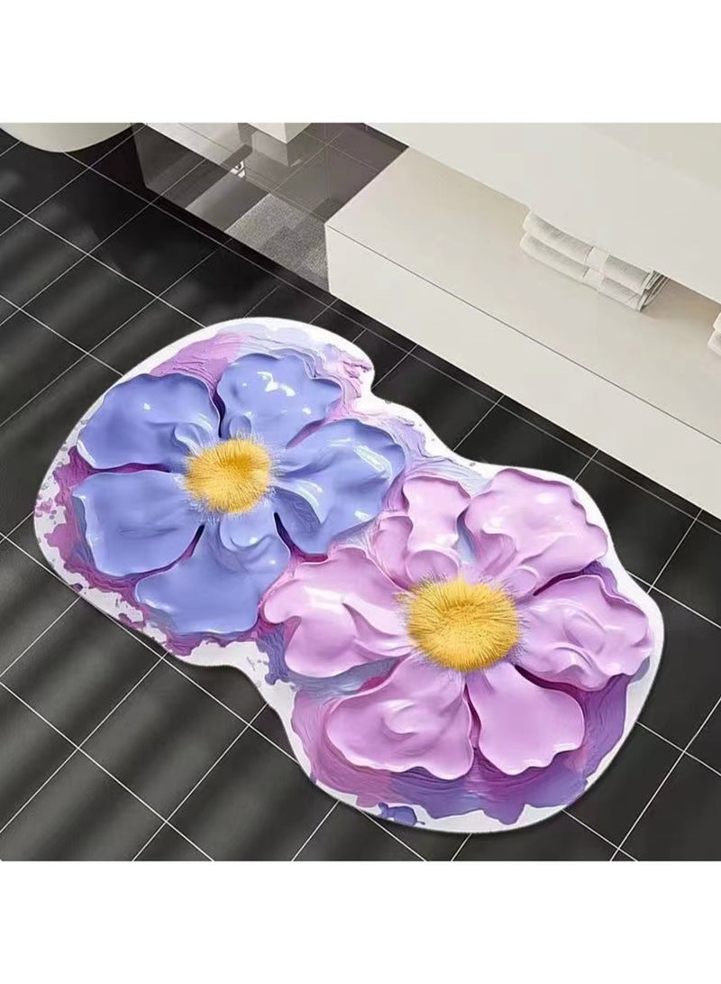 40x60cm3D Visual Flower Floor Mat Technology Velvet Bathroom Water-Absorbing Quick-Drying Mat Household Bathroom Special-Shaped Decorative Foot Mat ( Flower-8) - Image 2