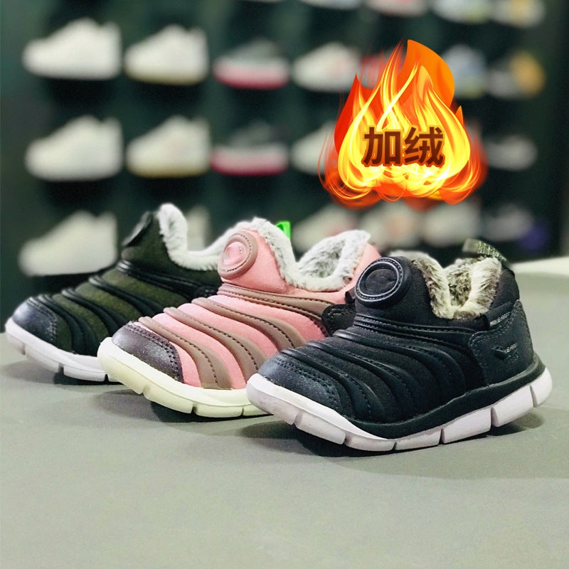 Fleece-Lined Caterpillar Children'S Shoes 2024 Winter Warm New Boys And Girls Sneaker Baby Toddler Shoes Slip-On - Image 2