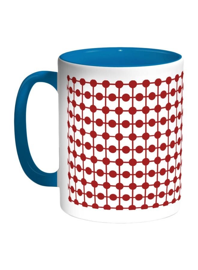 RYN Decorative Lines And Circles Printed Coffee Mug Blue/White/Red 325ml