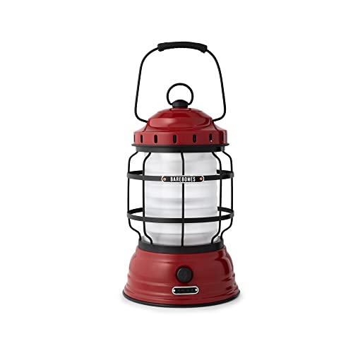 Barebones Forest Lantern Red Vintage Rechargeable LED Lantern with Adjustable Brightness Battery Operated Camping Light for Outdoor Adventures Backyard Gatherings and Emergency Use