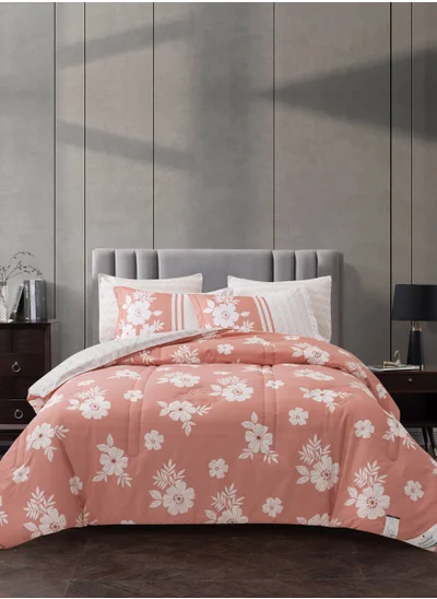 Donetella Printed Comforter Set 4-Pcs Single Size All Season Decorated Reversible Single Bed Comforter Set Fits (140 X 200 Cm)With Super-Soft Down Alterntaive Filing,Rose