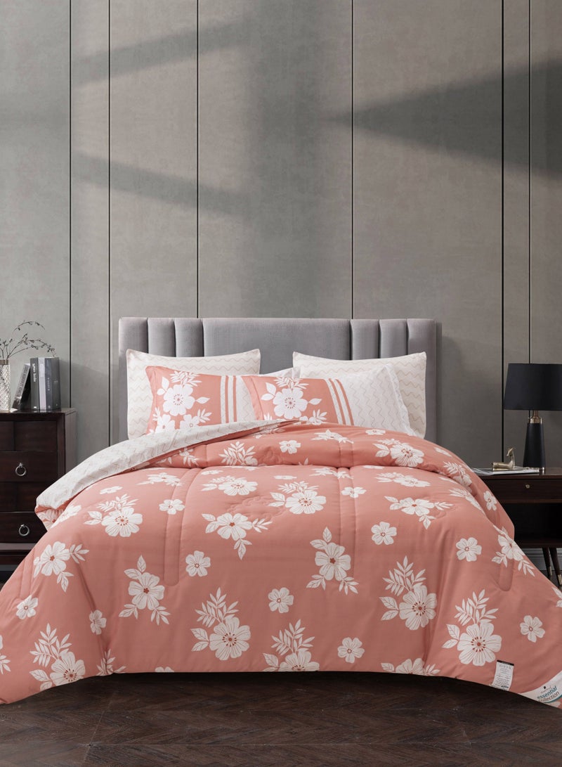 Donetella Printed Comforter Set 4-Pcs Single Size All Season Decorated Reversible Single Bed Comforter Set Fits (140 X 200 Cm)With Super-Soft Down Alterntaive Filing,Rose  - Image 1