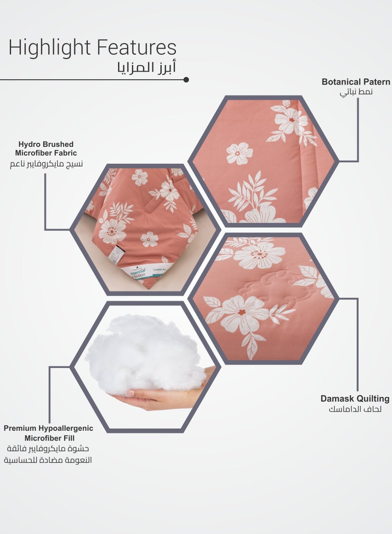 Donetella Printed Comforter Set 4-Pcs Single Size All Season Decorated Reversible Single Bed Comforter Set Fits (140 X 200 Cm)With Super-Soft Down Alterntaive Filing,Rose  - Image 3