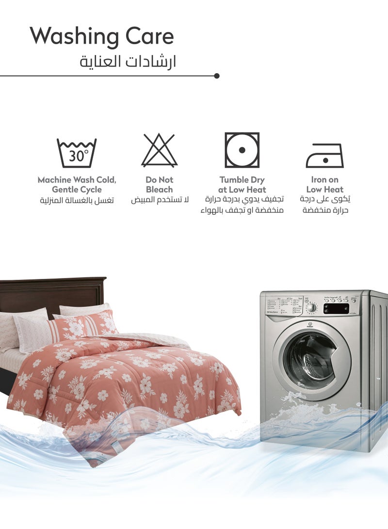 Donetella Printed Comforter Set 4-Pcs Single Size All Season Decorated Reversible Single Bed Comforter Set Fits (140 X 200 Cm)With Super-Soft Down Alterntaive Filing,Rose  - Image 5