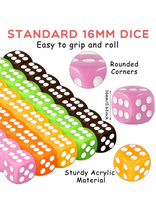 Syhood Syhood 500 Pieces 16mm Colored Dice Bulk 6 Sided Dice Set with 5 Pieces Drawstring Pouches Standard Game for Classroom Teaching Math Learning Board Dices Game 10 Color  - Image 2