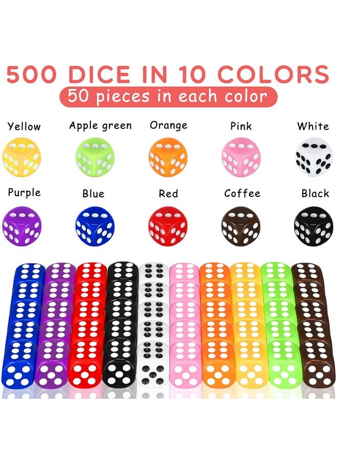 Syhood Syhood 500 Pieces 16mm Colored Dice Bulk 6 Sided Dice Set with 5 Pieces Drawstring Pouches Standard Game for Classroom Teaching Math Learning Board Dices Game 10 Color  - Image 3