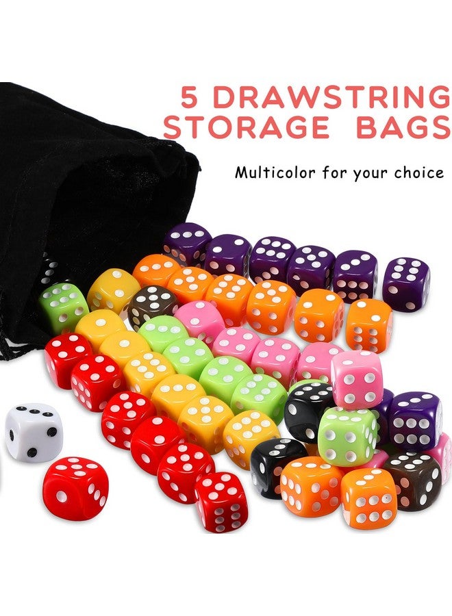 Syhood Syhood 500 Pieces 16mm Colored Dice Bulk 6 Sided Dice Set with 5 Pieces Drawstring Pouches Standard Game for Classroom Teaching Math Learning Board Dices Game 10 Color  - Image 4