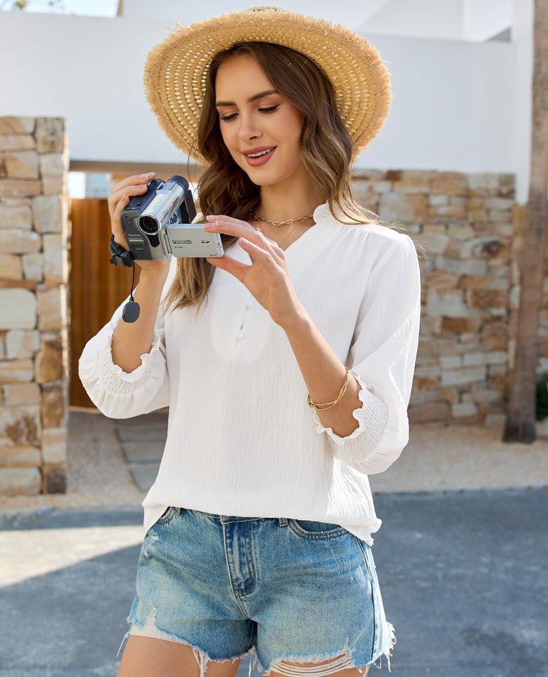 Gleeivy White Blouses for Women Dressy Casual 3/4 Length Sleeve Womens Tops V Neck 2026 Spring Trendy Business Casual Outfits White L - Image 5