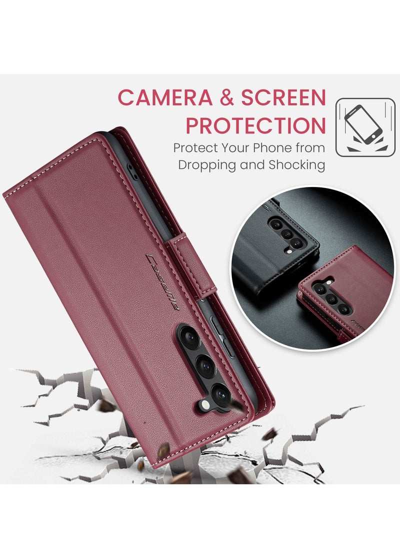 CaseMe - Flip Wallet Case For Samsung Galaxy S24 Plus, [RFID Blocking] PU Leather Wallet Flip Folio Case with Card Holder Kickstand Shockproof Phone Cover (Red) - Image 1