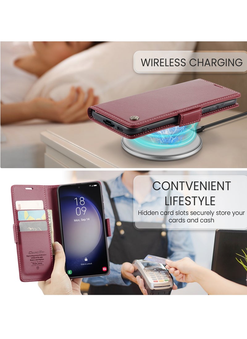 CaseMe - Flip Wallet Case For Samsung Galaxy S24 Plus, [RFID Blocking] PU Leather Wallet Flip Folio Case with Card Holder Kickstand Shockproof Phone Cover (Red) - Image 1