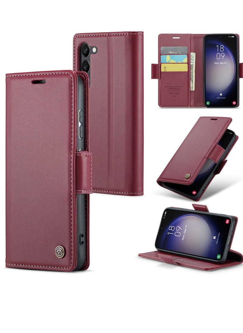 CaseMe - Flip Wallet Case For Samsung Galaxy S24 Plus, [RFID Blocking] PU Leather Wallet Flip Folio Case with Card Holder Kickstand Shockproof Phone Cover (Red) - Image 1