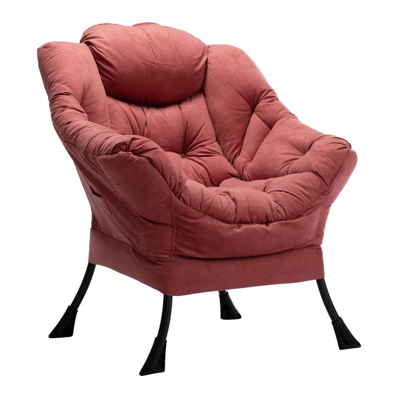 HollyHOME Oversized Brick Red Fabric Lounge Chair with Armrests and Steel Frame for Living Room