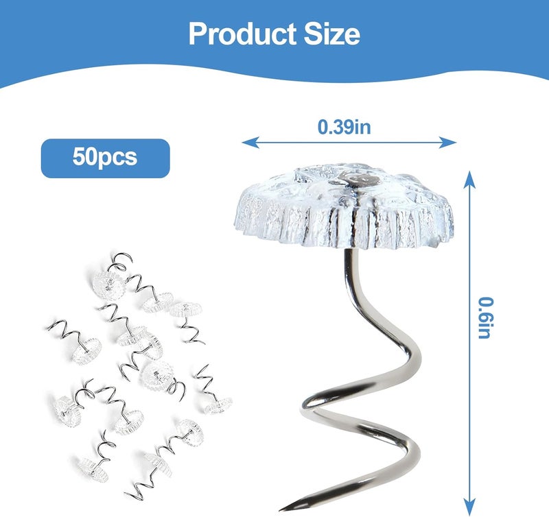 smrtcol 50Pcs Bed Skirt Pins, 10mm Clear Head Twist Pins for Sofa Covers, Upholstery, & Fabric – No-Slip Furniture Fasteners for Sheets, Car Interiors, Garage Insulation - Image 2