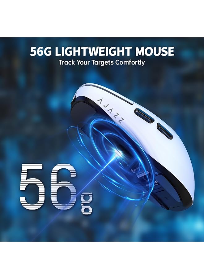 A-jazz Aj159 Dual Mode 2.4G/Usb C 56G Lightweight Gaming/Office Mouse With Paw3395 Sensor 5 Programmable Buttons Up To 26Kdpi With Magnetic Charging Dock For Pc/Laptop/Win/Mac (White)  - Image 3