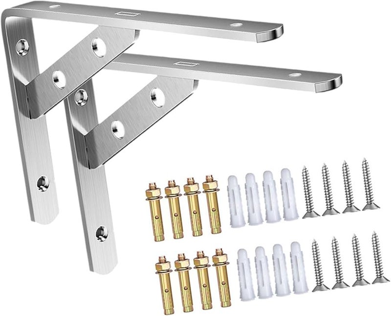 8 بوصة حاملات رف حرف L ثقيلة 2 قطعة حاملات حائط من الفولاذ المقاوم للصدأ - Image 2