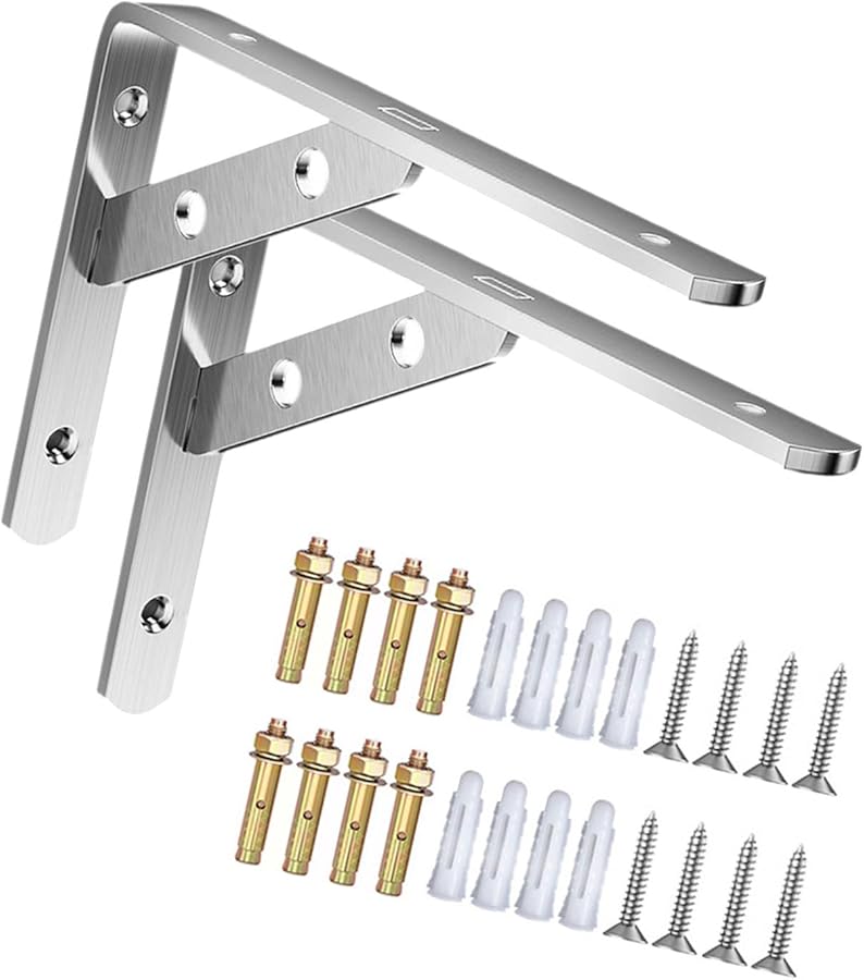 8 بوصة حاملات رف حرف L ثقيلة 2 قطعة حاملات حائط من الفولاذ المقاوم للصدأ - Image 5