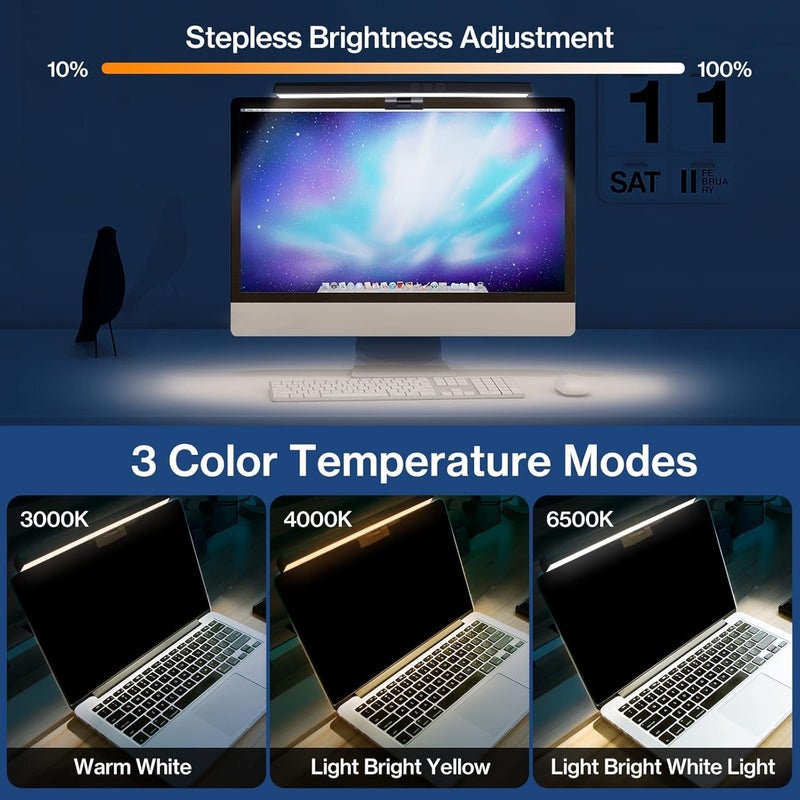 Toriseek Monitor Light Bar, Computer Monitor Lamp Dimmable Screen Light Bar With Eye-Care Adjustable Brightness & 3 Color Temperature, USB Powered Screenbar for Desk Home Office Game (White,33CM) - Image 2