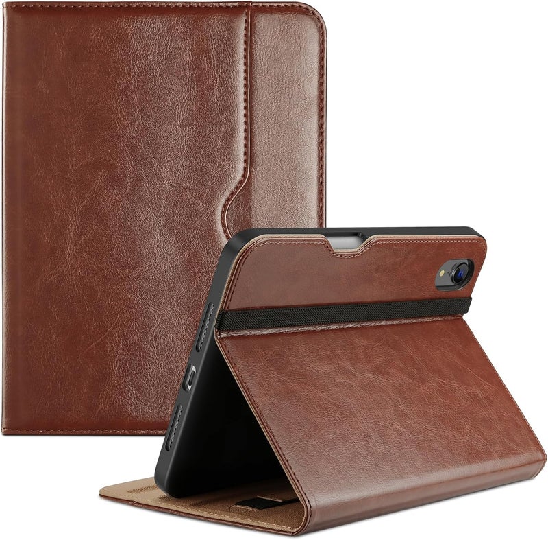Procases Cover For Ipad Mini 7Th 8.3 Inch, Leather Stand Folio Case For 2024 Ipad Mini 7Th Generation With Multiple Viewing Angles, Auto Sleep/Wake, Document Card Pocket -Brown - Image 1
