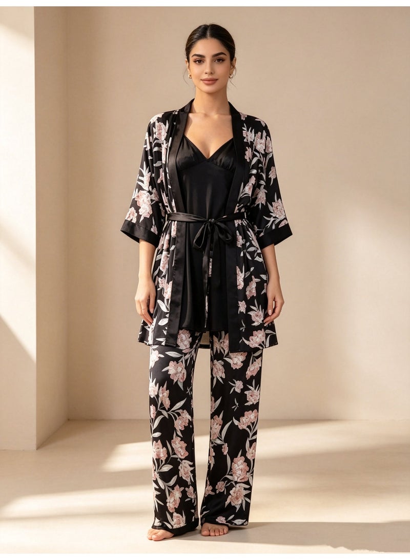 5-Pack Women's Sleepwear Sets Sling Lace Nightdress Sweet Pajama Home Wearing Clothes Loungewear Suits Floral Printing Ladies Nightwear Lingerie Robe Underwear Shorts Summer Spring black - Image 5