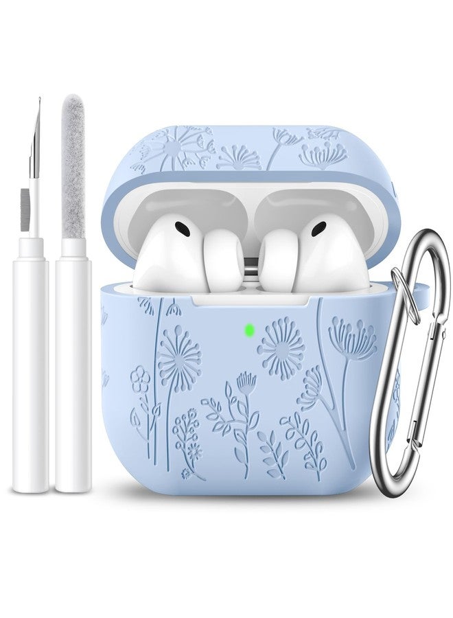 Lerobo for AirPods Pro 3 Case 2025 with Cleaner Kit, Flower Engraved Silicone Cover Compatible with Apple AirPods Pro 3rd Generation Case for Women with Keychain,Full Body Protection,Led Visible,Lilac - Image 1