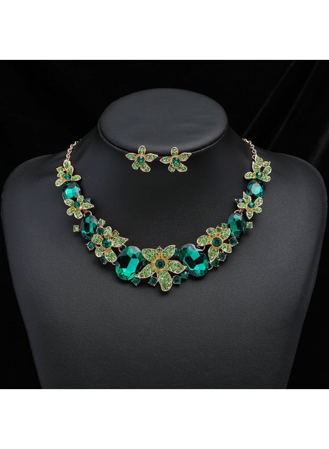 NIBEMINENT Exaggerated Vintage Gemstone Necklace and Earring Jewelry Set