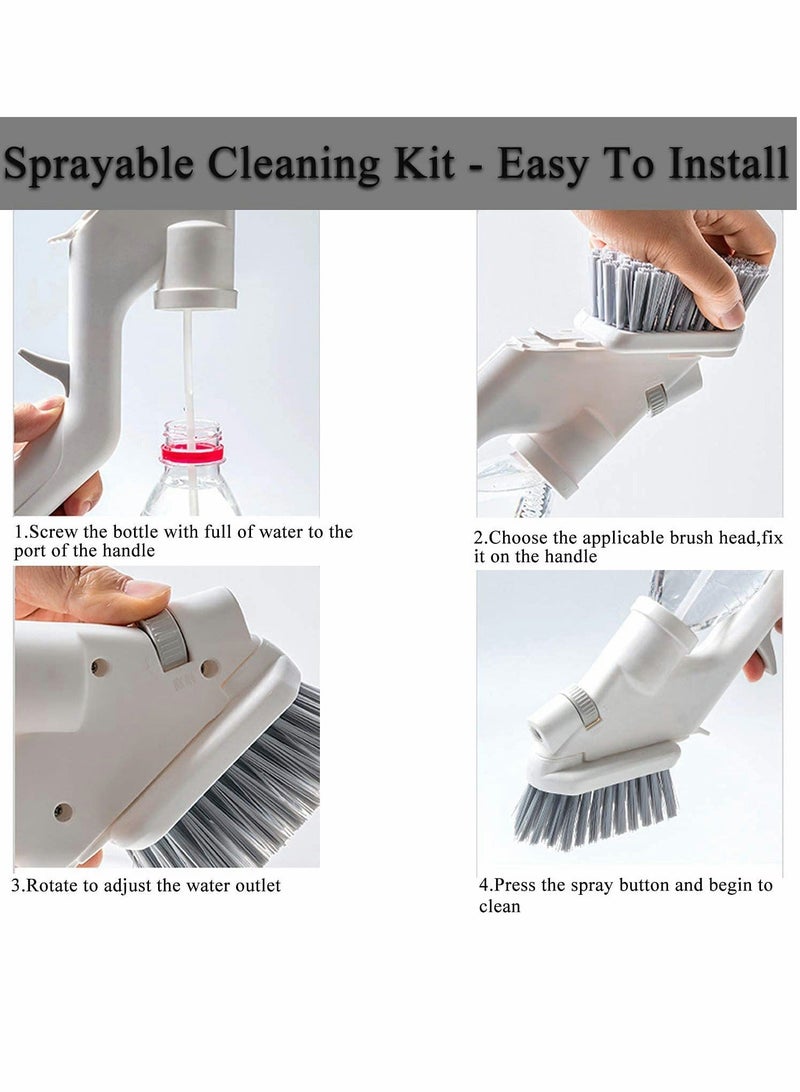 XiuWoo Multipurpose Cleaning Brush Set with Soap Dispenser Including 4 Heads Kitchen Sink Glass Groove Gap and Sponge Dishwashing Tools Do Not Hurt Your Hands - Image 5