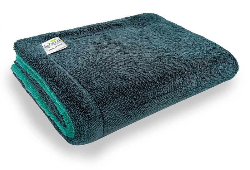 SOFTSPUN Microfiber Cloth for Car 1600 GSM 40x60 cms 1 Pcs Grey+Aqua Blue! Twisted Loop Super Absorbent Towel - Edgeless Design with Plush Pile and Lint Free Cloth for Drying and Detailing. - Image 1