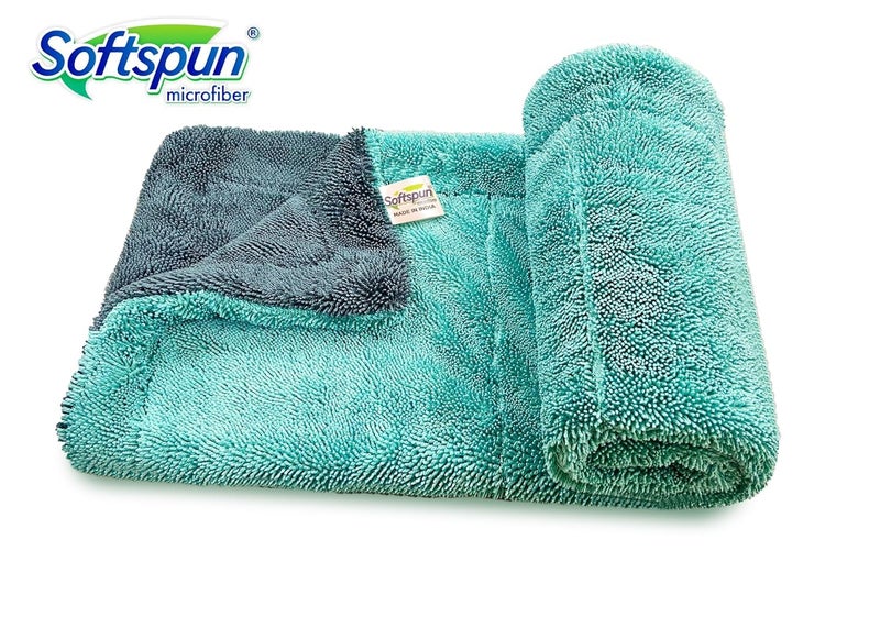 SOFTSPUN Microfiber Cloth for Car 1600 GSM 40x60 cms 1 Pcs Grey+Aqua Blue! Twisted Loop Super Absorbent Towel - Edgeless Design with Plush Pile and Lint Free Cloth for Drying and Detailing. - Image 2