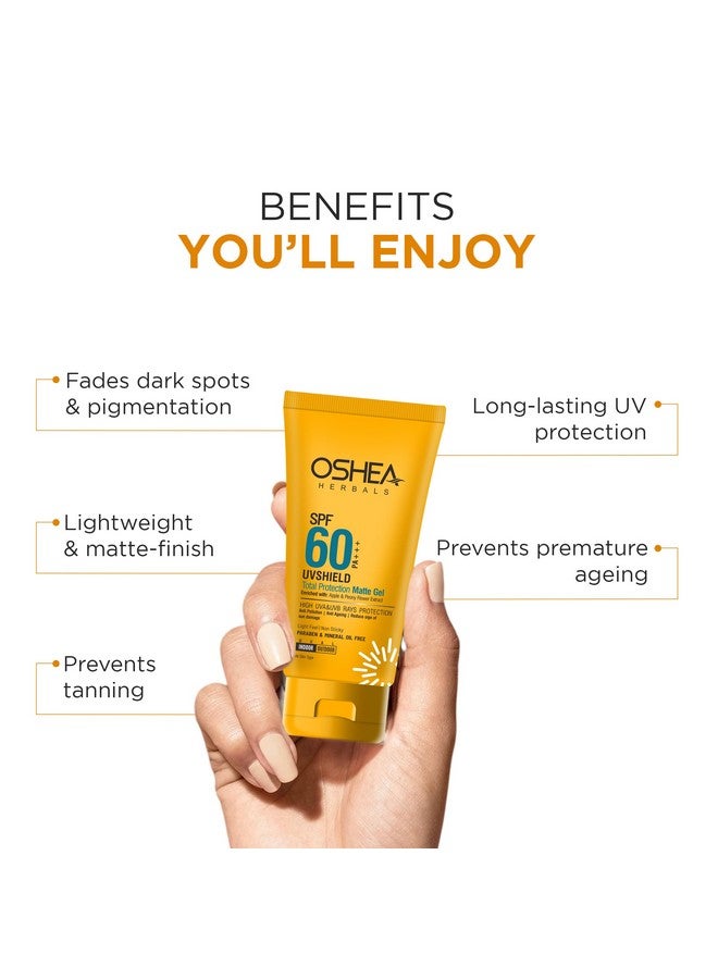 Oshea Herbals SPF 60 PA+++ Non Sticky UVshield Matte Gel Sunscreen for All Skin Types | Reduces Ageing with Signs of Sun Damage, Protects from UVA & UVB | Enriched with Apple & Peony Flower Extract60g - Image 5